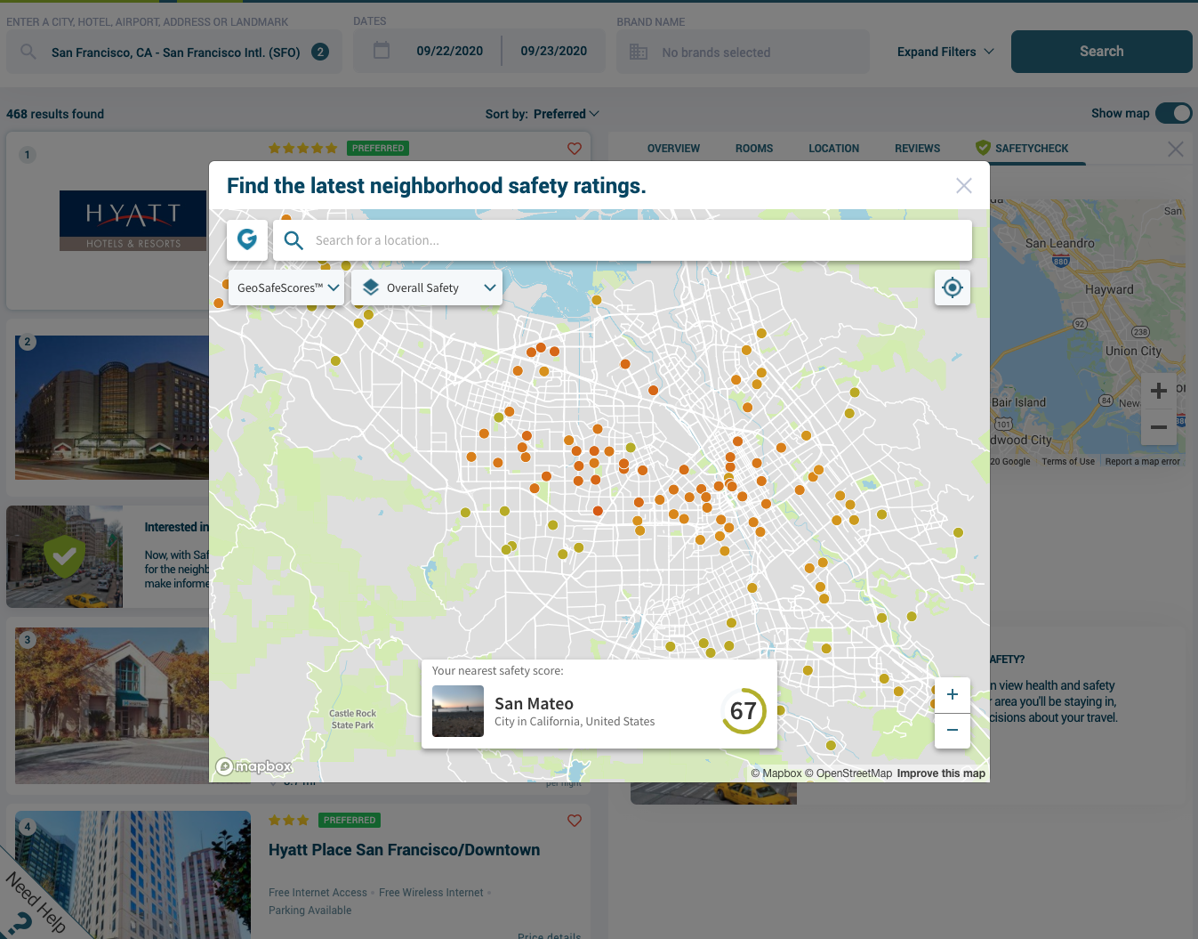 In one view of the neighborhood scores, selected by the drop-down in the upper left corner of your screen (just below the search location bar,) you can choose to see only the overall safety score, as shown in this screen shot image.