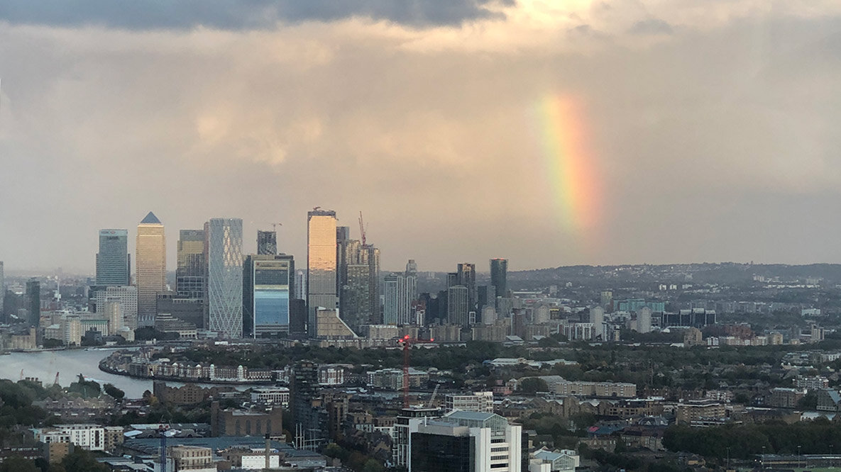 A view of London from a very tall building.